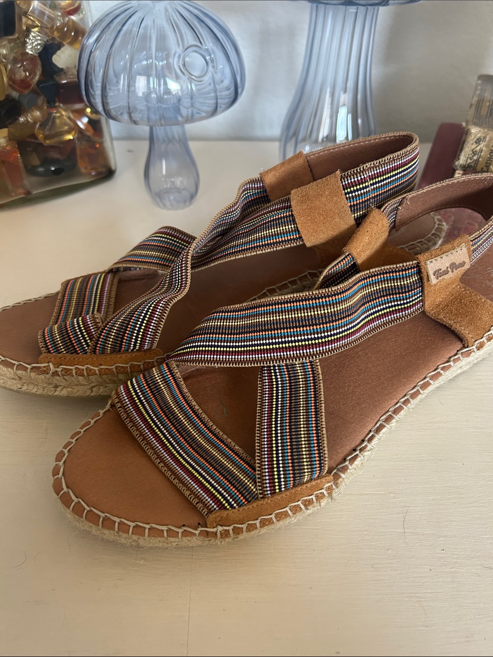 Women’s Toni Pons Tan Espadrille Sandals with Multicolor Straps